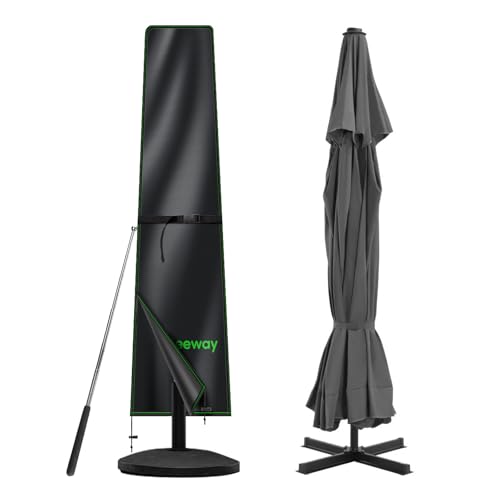 BEEWAY Parasol Cover Waterproof, Outdoor Garden Umbrella Cover with Zipper and Rod Fit for 2m to 3m Patio Parasols - 210 Oxford Fabric, Anti-UV , Windproof - 190 x 30/50cm