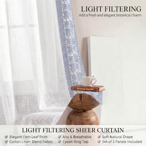 Image of LINENWALAS Decorative Cotton Linen Sheer Curtains 6 Feet for Window -Block Printed Door Curtain | Grommet Hanging Style Pack of 2 Panels |Light Filtering Sheer Drapes (Navy Bandhani)