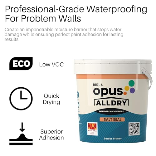 Image of Birla Opus Alldry Salt Seal Waterproof Primer (1L)-Anti-Efflorescence, Prevents the Emergence of Salts On the Surface-Conceals Imperfections Flawlessly-For Exterior, Interior Walls