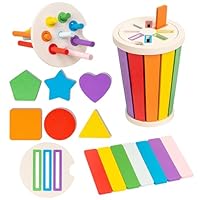 Montessori Toys for 1 2 3 Year Olds, 3 in 1 Wooden Color & Shape Sorting Toddler Toy, Matching Game Educational Sensory Travel Toy, Holiday & Birthday Gifts for 1-3 Year Old Boys Girls Toys