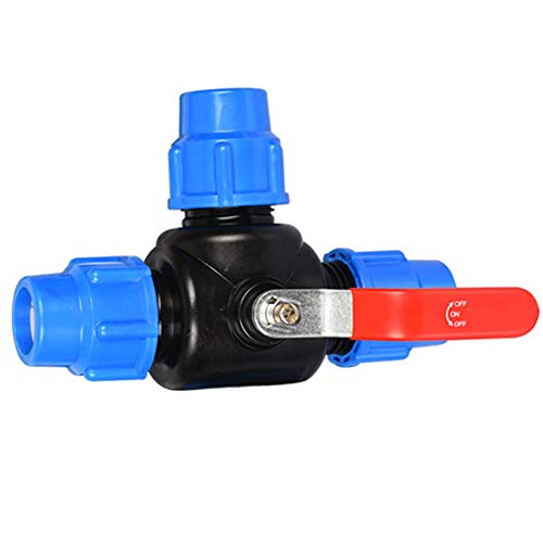 Raccord PP 3 voies - Raccord de serrage - Poignée de levier - Robinet à boisseau sphérique pour tuyau en polyéthylène (25 mm, pièce en T)