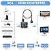 CAMWAY RCA auf HDMI Adapter, 16:9/4:3 Konvertierung 1080P Composite CVBS AV Cinch Video Audio Konverter mit 50CM HDMI Kabel, AV Adapter Unterstützt PAL/NTSC für Wii/PS1/PS2/N64/Xbox/DVD/VCR