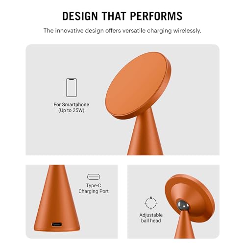Image of DailyObjects Surge Conoid Qi2.2-Certified MagSafe-Compatible Wireless Charger with 25W Fast Charging, Premium Cosmic Orange Finish, Sleek Conoid Design, Supports iPhone & Qi-Enabled Devices - Orange