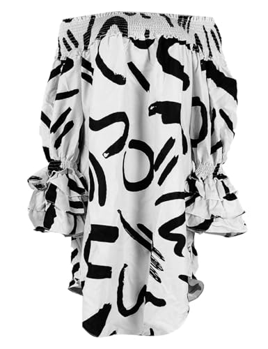 Image of WOKANSE Women's Casual Plus Size Shirred Dresses Off Shoulder Bell Sleeves Ruffle Loose Stretchy Neck Midi Dress