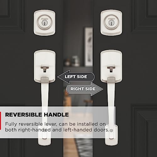 Image of Kwikset Henley Front Door Lock Handle and Deadbolt Set, Entry Handleset Exterior with Interior Reversible Lever, Satin Nickel, Pick Resistant SmartKey Rekey Deadbolt Security, with Microban Protection