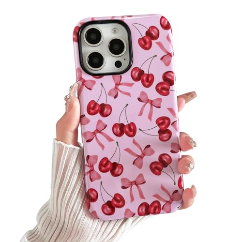 Coque iPhone 16 Pro Max motif nœud cerises roses pour sublimer votre style au quotidien