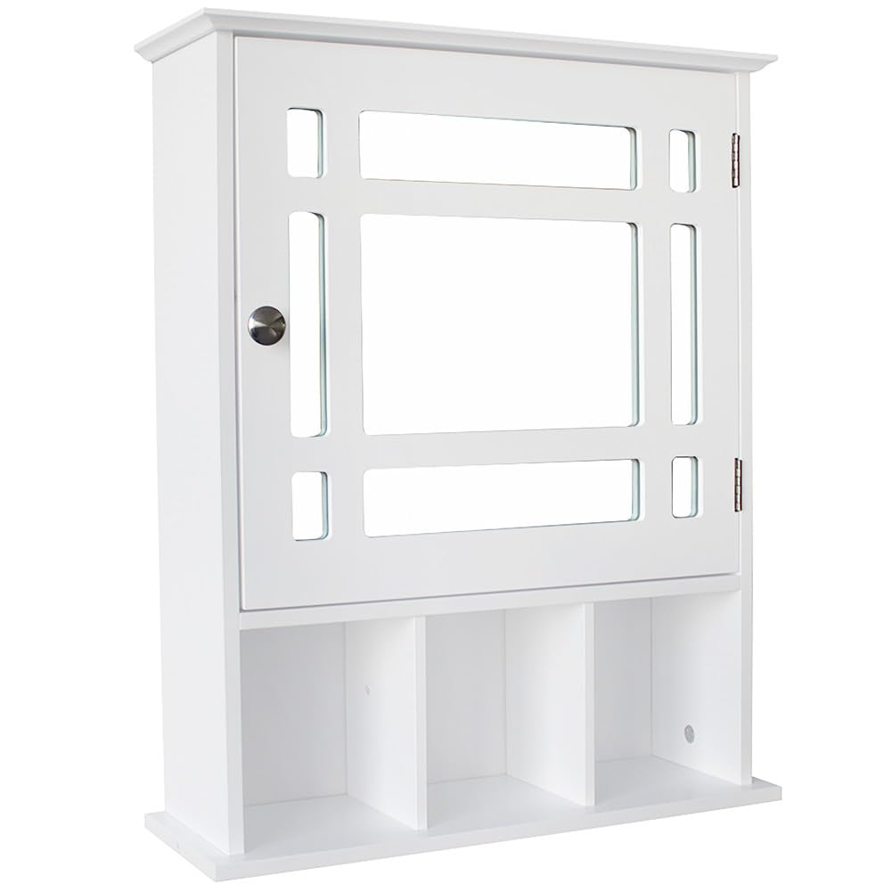 Mirrored Medicine Cabinet, Bathroom Wall Mounted Storage Cabinet with Adjustable Shelf &3 Open Compartments, Bathroom Medicine Cabinet Wall Mounted Storage with Mirrors,Wall Kitchen Cupboard Organizer