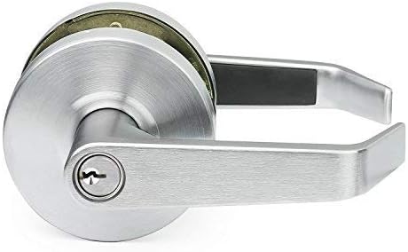 Door Handle Cylindrical Lock Privacy Function Bathroom Lock Brushed Chrome (US26D) Finish LH5322L Non-Handed UL Certified ANSI/BHMA Grade 2 Commercial Door Lock for Heavy Duty Use