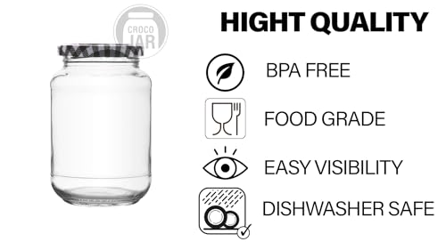 Image of Croco Glass Jar Round Shape Storage Glass Jar (Black Check Set Of 12, 500ml)