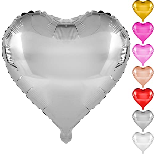 DekoRex Globos de plástico con forma de corazones, 10 unidades, 45 cm, decoración para bodas (color plateado)