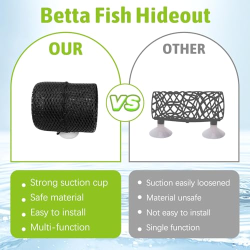 Image of PINVNBY Betta Fish Toys 4 Pack Betta Fish Tank Accessories Decoration Betta Tunnel with Suction Cups Black Aquarium Cave for Shrimp Cichlid Guppy