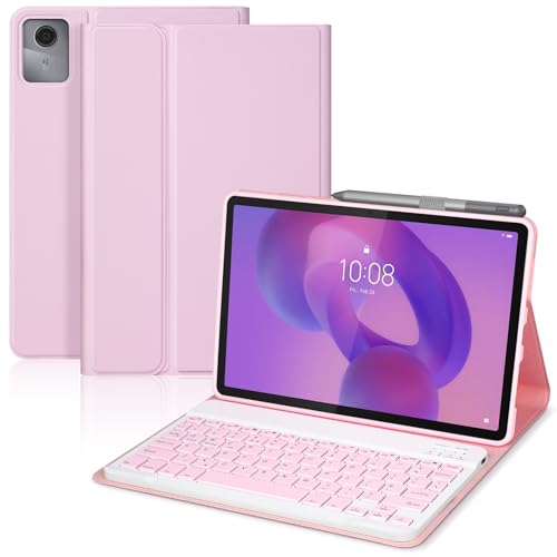 Funda Teclado para Lenovo Idea Tab 2025 11 Pulgadas(TB336FU/TB336ZU),Soporte para Lápiz y Teclado Recargable, [Español] Magnético Desmontable BluetoothTeclado para tablet lenovo idea 11 (Rosa)
