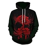 [ZKCASA] パーカー メンズ 長袖 彼岸花 花柄 スウェット 柔ら 快適 秋服 大きいサイズ カジュアル おしゃれ ゆったり アウター フード付き プルオーバー シャツ S