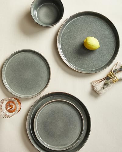 Image of Ceramic Plates and Bowls Sets for 8, 24pcs Dinnerware Sets, Dish Set | Reactive Glaze Stoneware Dishes Set, Microwave & Dishwasher Safe, Scratch Resistant, Easy Cleaning Dishware sets, Green Wheat