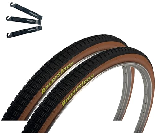 2 x Roverstone 28 Fahrradreifen Schwarz/Braun 40-635 (28 x 1 1/2) inkl. maxxi4you Reifenheber