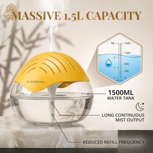 Image of 3-in-1 Aroma Diffuser, Humidifier & Air Purifier | 1500ml Essential Oil Diffuser for Aromatherapy | Ultrasonic Cool Mist Humidifier for Home, Bedroom, Spa | Covers 500 Sq.Ft | Yellow