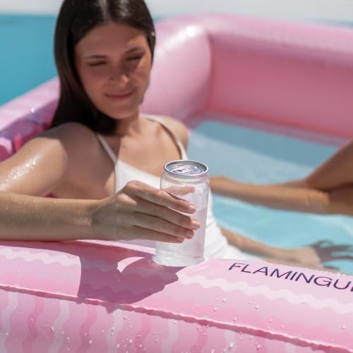 Flamingueo Colchoneta Piscina - Flotador Playa - Tamaño Extra Grande - Base de Rejilla - Dos Posavasos - Dos Almohadas Extraíbles - Rosa