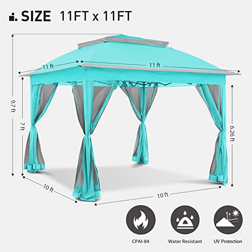 Joyside 11'x11' Pop Up Gazebo for Patios Gazebo Canopy Tent with Sidewalls Outdoor Gazebo with Mosquito Netting Pop Up Canopy Shelter Wedding Tent with Aqua Shade(Aqua Blue)