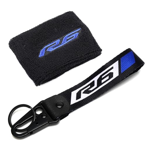 Image of Compatible with R6 YZFR6 YZF R6 R6S 1999-2021 2022 2023 2024 2025 Motorcycle Front Brake Fluid Reservoir Sock Cover Oil Cup Sock & Keyring Key Chain (Blue)
