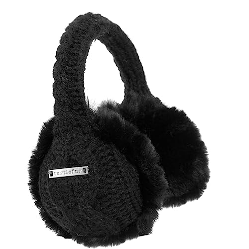 Turtle Fur Women's Ear Muffin Faux Fur Lined Cable Knit Ear Muffs, Black