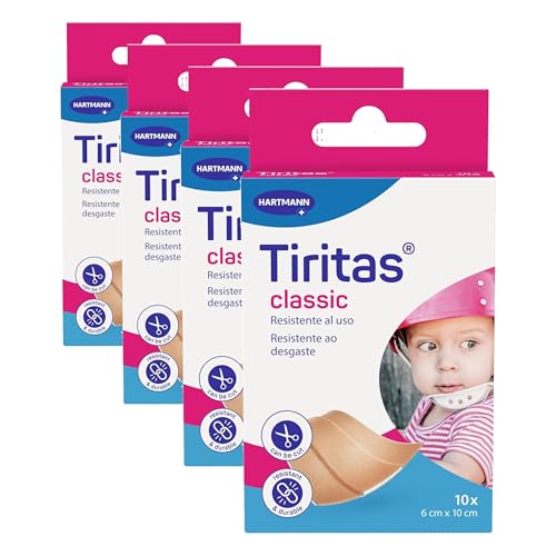 Tiritas Classic: Apósitos para Proteger Pequeñas Heridas, Anatómicas y con una Alta Transpirabilidad; 6x10cm; Continuas; Recortables; 10 unidades (Paquete de 4)