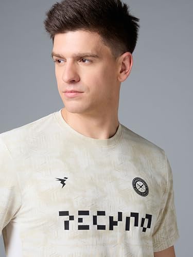 Image of TECHNOSPORT Men Cricket Fan T-Shirt IPL Printed Casual Sportswear Tee Typography Print Slim Fit Round Neck Short Sleeve Polyester Sports Tshirt for MenIPL MensJersey