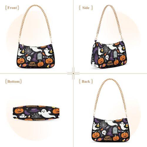 Halloween Elements Shoulder Bag for Women, Handbag with Chain Strap, Soft Purse Tote Bag for Ladies3