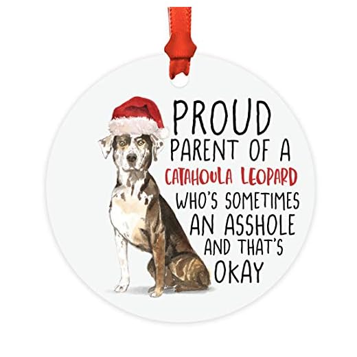 Andaz Press Round MDF Natural Wood Christmas Tree Ornament Dog Lover's Gift, Proud Parent of a Catahoula Leopard Dog, Watercolor, 1-Pack, Pet Animal Birthday Gift for Him Her Dog Mom Family