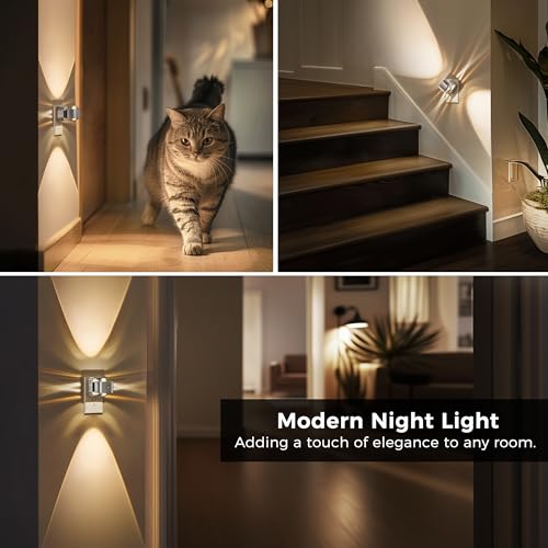 Image of L LOHAS LED Night Light Projector, Night Lights Plug into Wall, Dusk to Dawn Sensor, Silver Swivel Nightlight for Kids, Soft White Ambient Lighting for Bathroom, Gaming Room,2 Pack