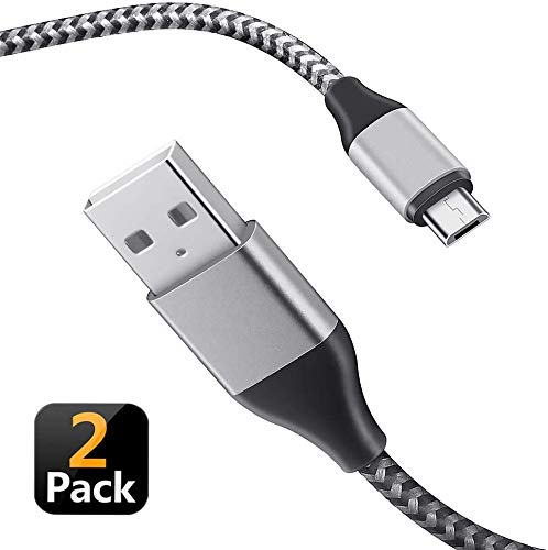 TPLTECHCable for Charging PS4 Micro USB,［2-Pack 10FT］Braided PS4 Controller Charger Cord Android Data Sync Cable Compatible with Playstation 4 Controller, Xbox One S/X Controller and More, Silver