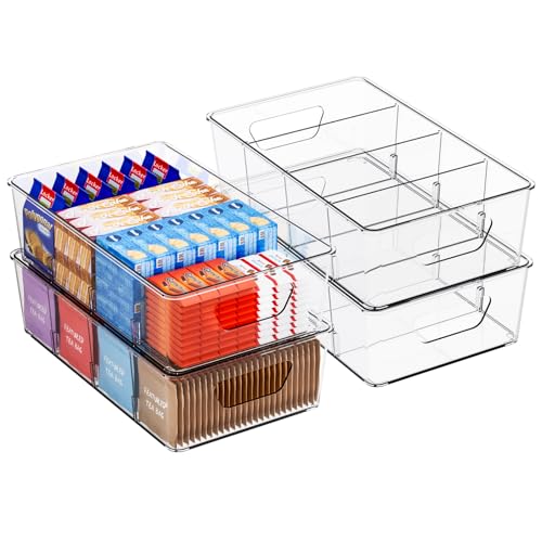 Image of Stackable 4 Pack Snack Organizer for Pantry Shelf,Clear Pantry Organizers and Storage Bins for Fridge,Office,Cupboard,Plastic Pantry Snack Organizer For Breast Milk,Tea Bag,Food Storage Containers