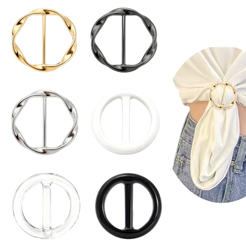 Atoymut 6Pcs Scarf Ring Clip T-shirt Tie Clips for Women Fashion Shirt Cincher Clips Multi-Use Shawl Collar Clasp Decorative Clothes Corner Knotted Clip for Scarf Sweater Dress Travel Hat