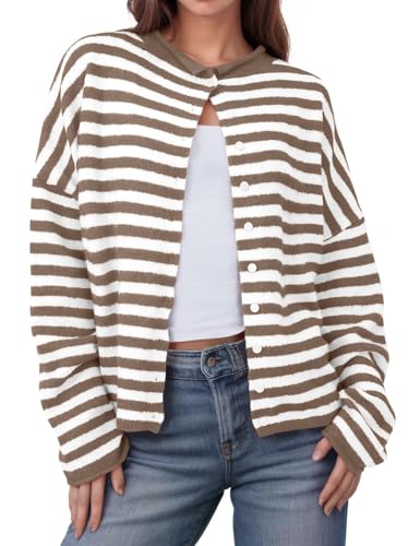 Image of UNCLECAT Womens Striped Cardigan Long Sleeve Button Down Knit Tops