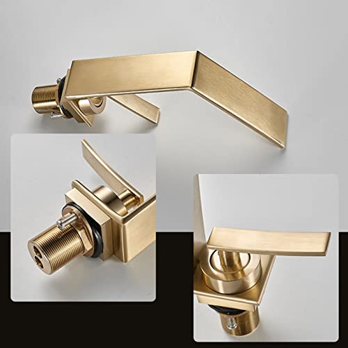 Grifo de lavabo cascada para un baño estilo spa, monomando dorado cepillado 3