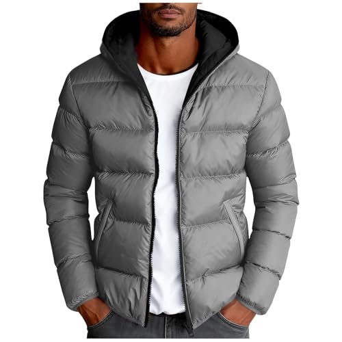 RLEHJN Doudoune Homme Hiver Chaud Manteau Homme Chaude Doudoune À Capuch Couleur Unie Veste Matelassée Zipper Basique Jacket Thermique Coupe-Vent Blouson...