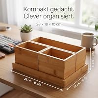 hausleben 4-teiliger Multi-Organizer aus Bambus (28x18x10 cm) – Modulare Schreibtisch Ordnungssystem & Aufbewahrungsbox für Büro, Kosmetik, Küche & Bad – Nachfüllbare Holzbox mit Tablett – Ansicht 3