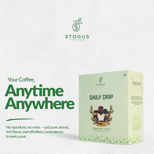 Image of STOGUS Coffee | Monsoon Magic | Pour Over Drip Bags | 100% Arabica Beans | Pack of 5 (11g x 5) | Dark Roast | Dark Chocolate, Toasted Hazelnut, Cinnamon