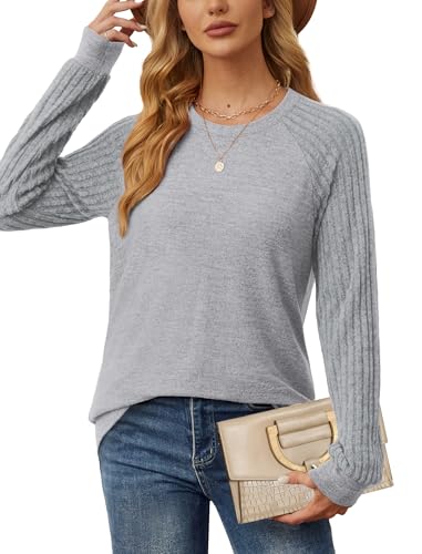 Image of Saloogoe Tunic Sweatshirts for Women Crewneck Lightweight Sweaters Raglan Long Sleeve Shirts Fall Fashion Tops 2026