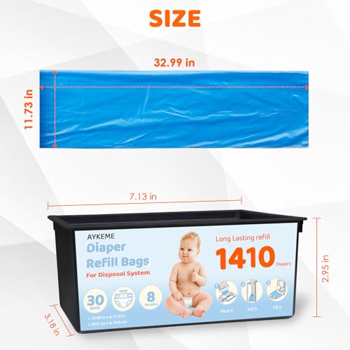 Image of 90 Bags Diaper Pail Refills Bags Compatible with Genie Easy Roll Signature & Platinum Diaper Pails | 7-Layer OdorLock Technology | Up to 10 Months Use,3 Pack