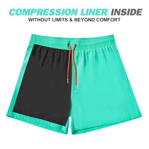 Image of BRISIRA Mens Swim Trunks Swim Shorts Quick Dry 5 inch Inseam Beach Shorts with Compression Liner and Zipper Pocket