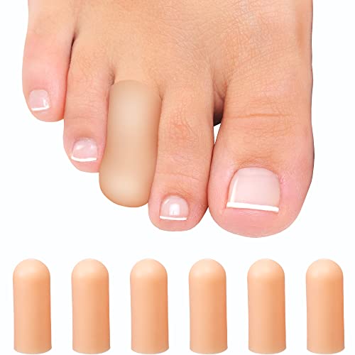 Image of Soft Gel Toe Caps with Healing Coconut Oil - 6 Reusable Small Toe Protectors for Ingrown or Missing Toenails, Corns, Calluses & Blister Relief