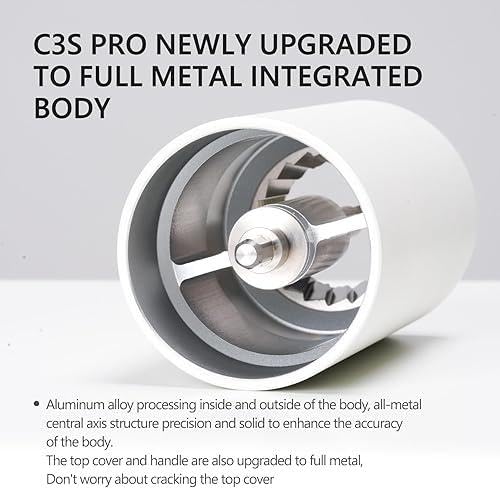 Image of Chestnut C3S Manual Coffee Grinder, Stainless Steel S2C Conical Burr, Adjustable Settings, 20-25g Capacity, White