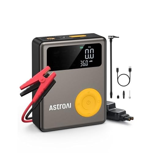 AstroAI Portable Car Jump Starter with Air Compressor, 150PSI 1750A Car Jumper Starter Battery Pack with Cordless Tire Inflator (7.5 Gas/5.0L Diesel), 12V Jump Box, Large LCD Display, Lights