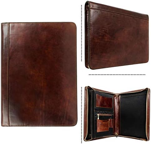 Leather Portfolio Folder A4 Document Case Handmade Organizer Dark Brown - Time Resistance