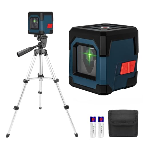 Laser Wasserwaage mit Stativ, RockSeed Kreuzlinienlaser mit Selbstnivellierung, Vertikale und Horizontale Linie, 360 Grad Drehbar, Tragetasche, Batterie Enthalten