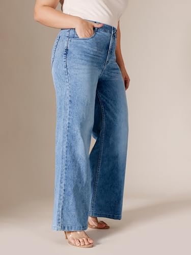 Image of Miss Chase A+ Women's Wide-Leg High-Rise Regular-Length Stretchable Shaping Denim Jeans