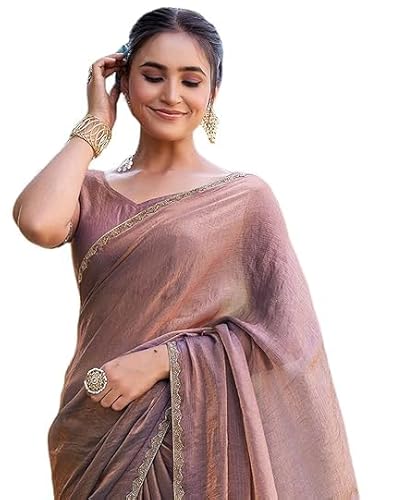 AL KASEEN Women's Chiffon Two Tone Saree (With Blouse) (Mauve,