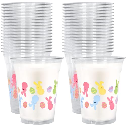 50Pcs Easter Plastic Cups 12 Oz Easter Egg Bunny Clear Drinking C...