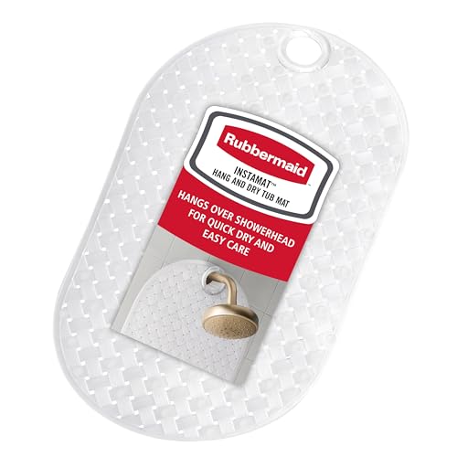 Rubbermaid INSTAMAT Bath Tub Shower Mat Non-Slip Tub Mat with Suction Cups Bath Mat Hangs on Showerhead for Quick Dry 27.2 x 15.2 Inch BPA-Free Easy to Clean for Inside Tub or Shower Clear