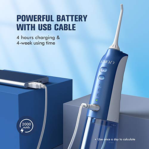 Water Flosser Cordless, ATMOKO Portable Dental Oral Irrigator for Teeth, 3 Modes and 8 Jet Tips, IPX7 Waterproof, USB Charged 4 Hrs for 30-Days Use, Home, Travel, Braces, Bridges Care